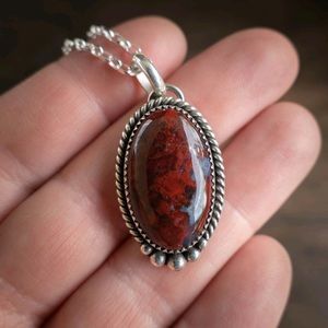 Dark Red Agate and Sterling Silver Pendant